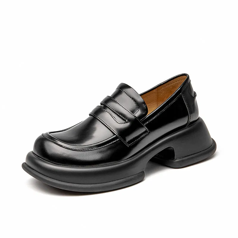 BeauToday Chunky Sole Solid Color Penny Loafers for Women