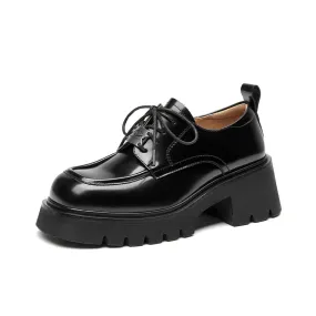 BeauToday Round Toe Womens Chunky Oxfords Lace-Up Platform Lug Sole Oxfords for Women with Metal Sheet Decoration
