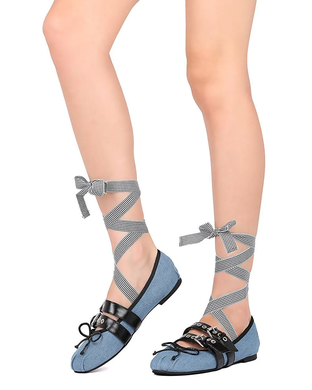 Belted Ballet Flat - Punk Rock Flats - Lace Up Flats - Removable Ankle Wrap Flats - HK59 By Cape Robbin