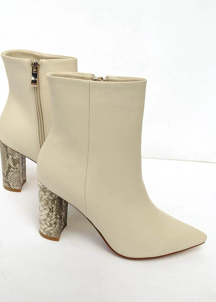 Billini Whitney Snake Heeled Ankle Bootie - Bone