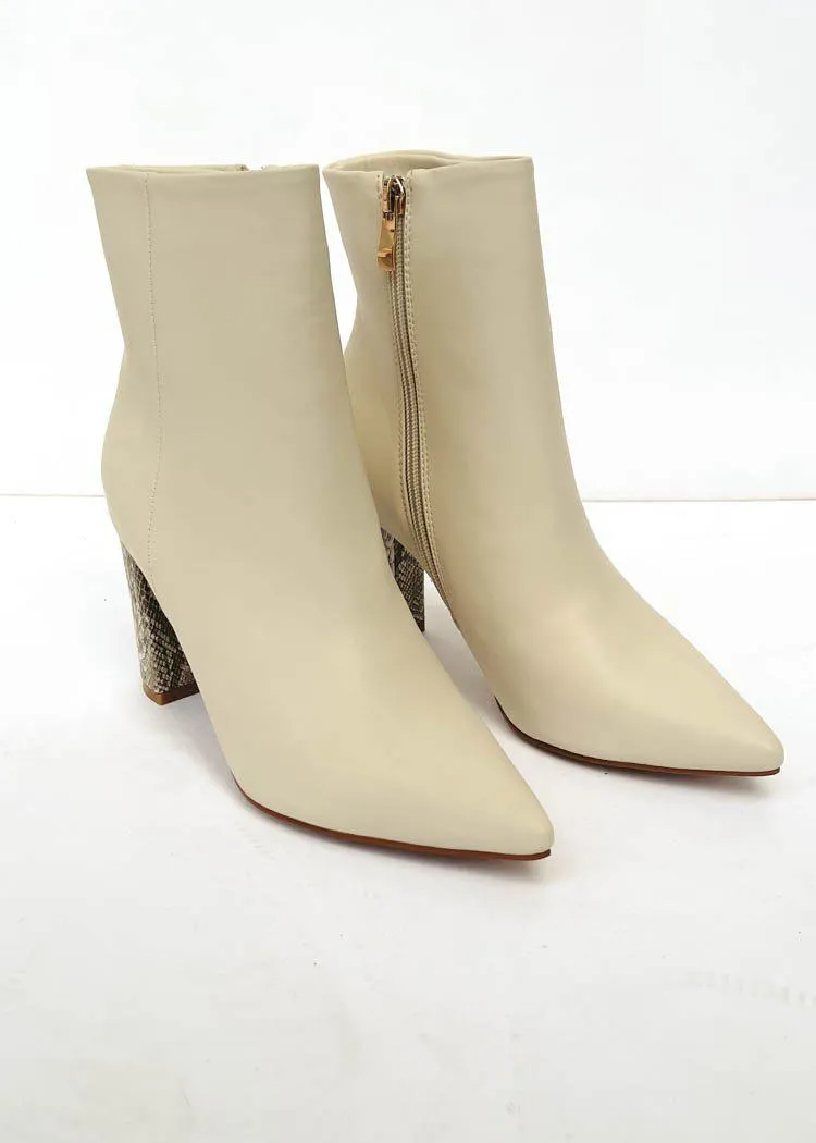 Billini Whitney Snake Heeled Ankle Bootie - Bone
