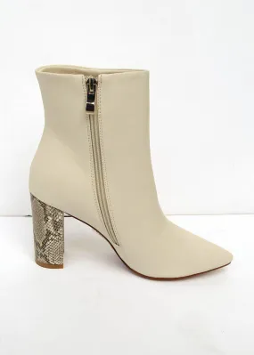 Billini Whitney Snake Heeled Ankle Bootie - Bone