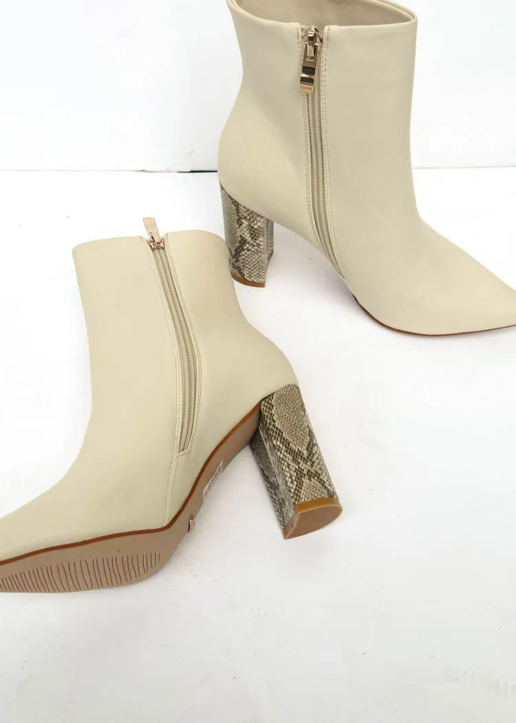 Billini Whitney Snake Heeled Ankle Bootie - Bone