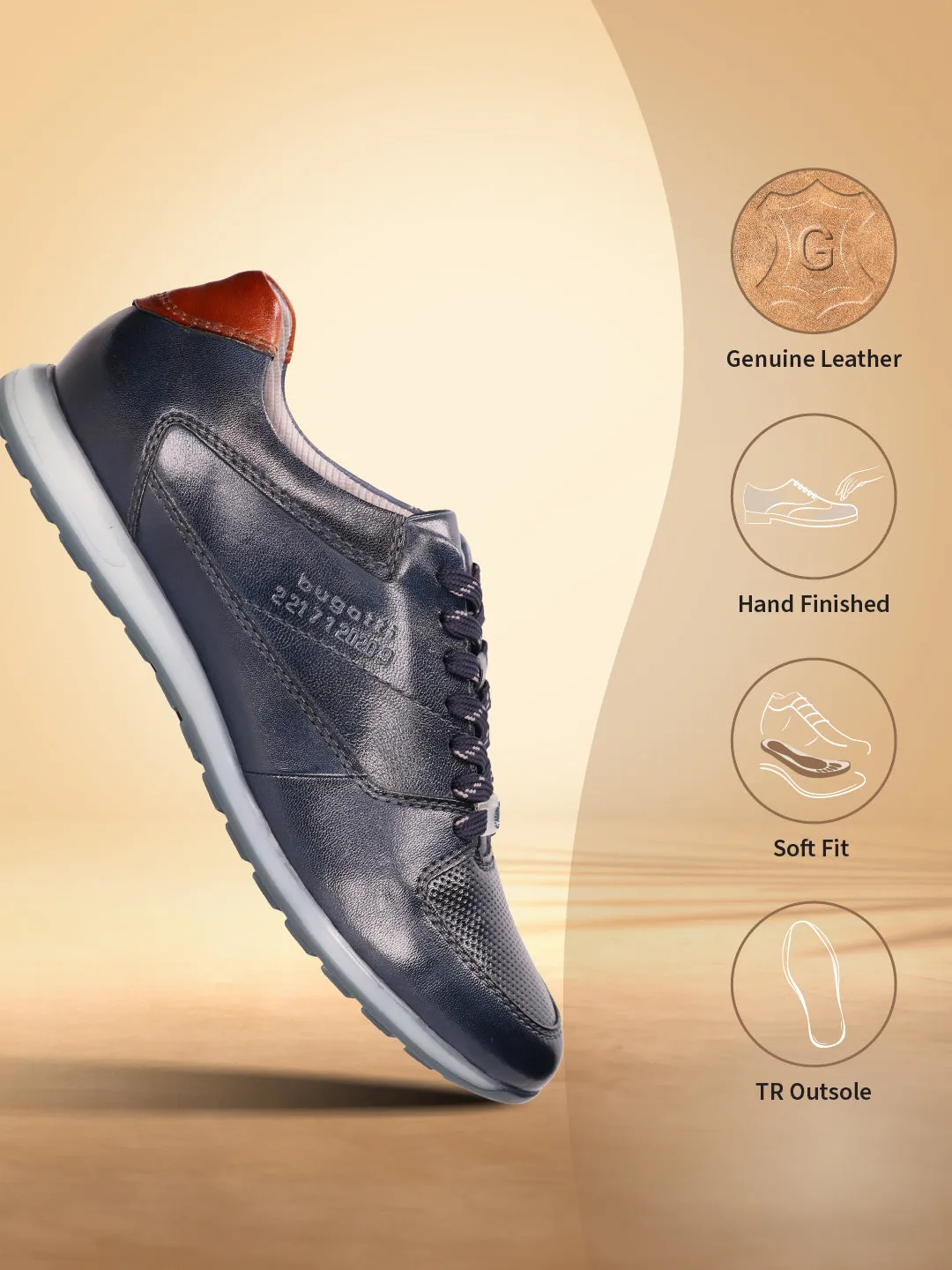 bugatti Dark Blue Premium Leather Sneakers