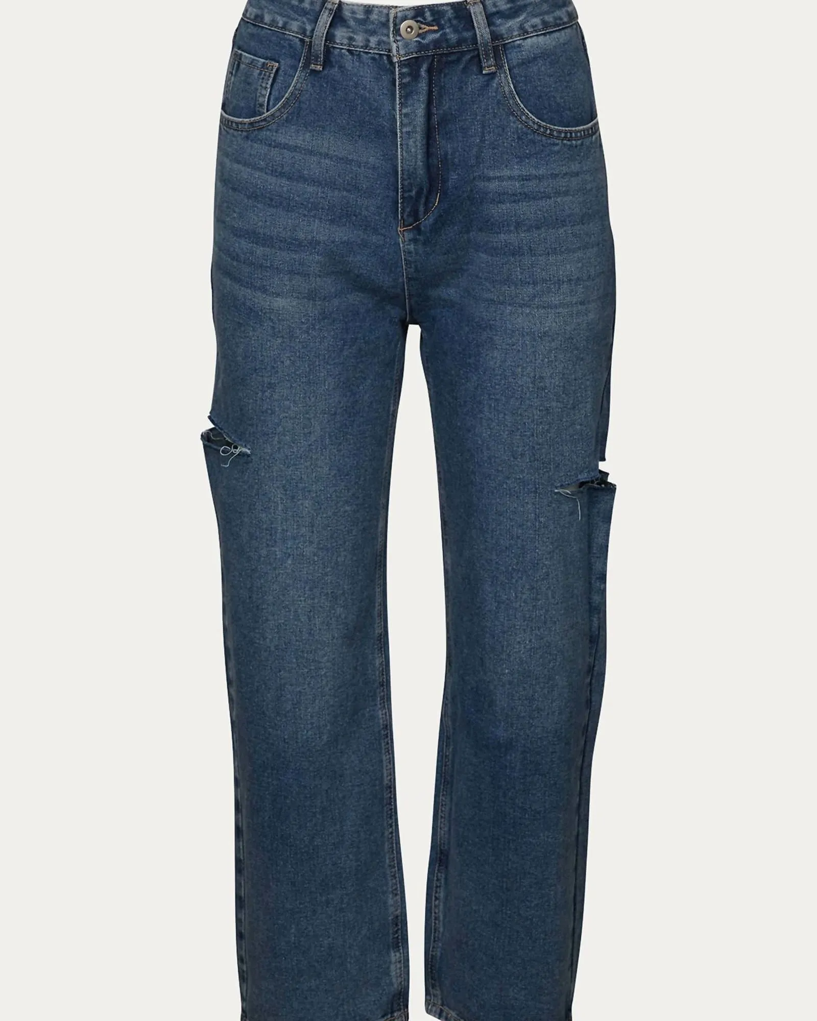 Cutout High-Rise Straight-Leg Jeans in Denim Blue | Denim Blue