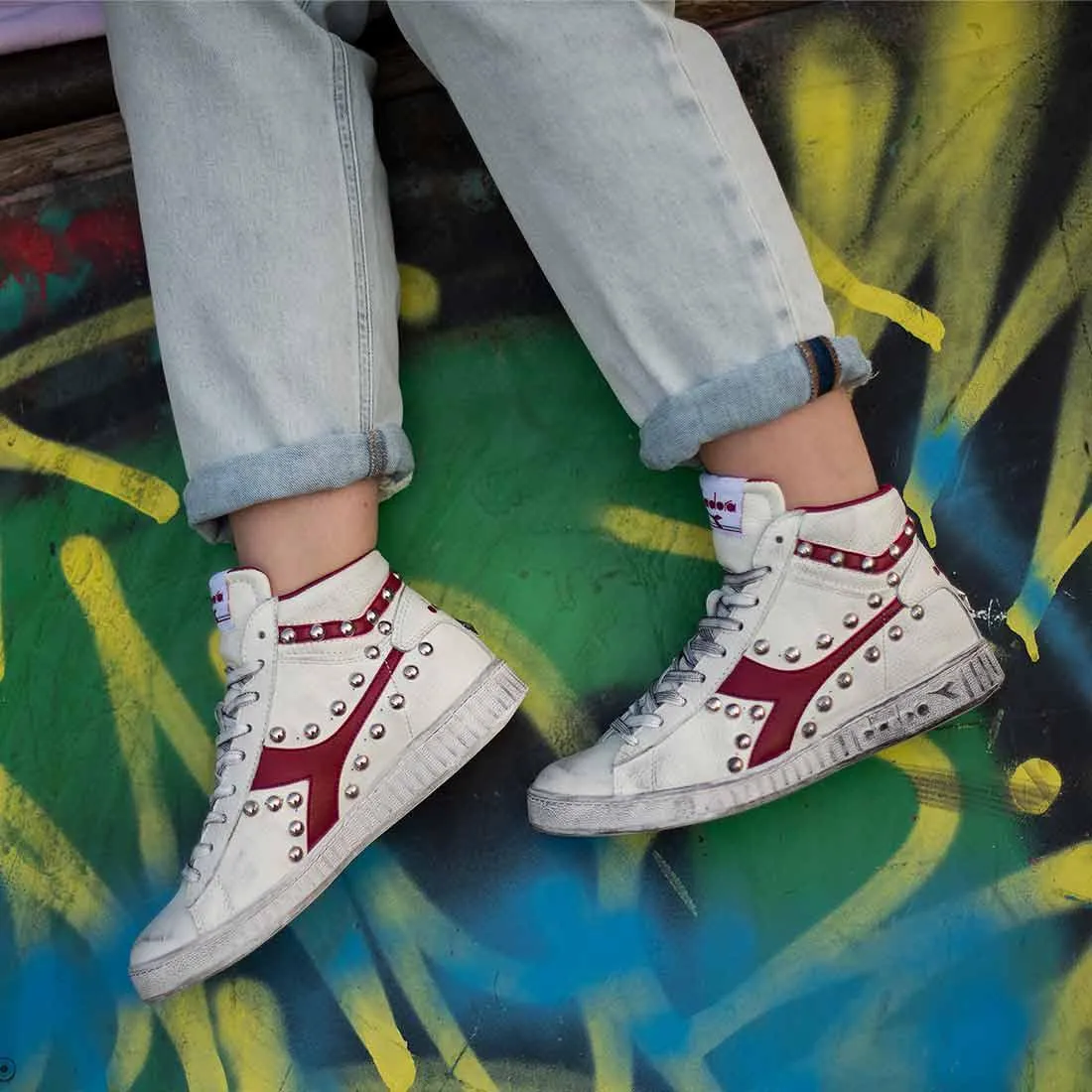Diadora Game L High con Borchie (Borchiate) - Rosse