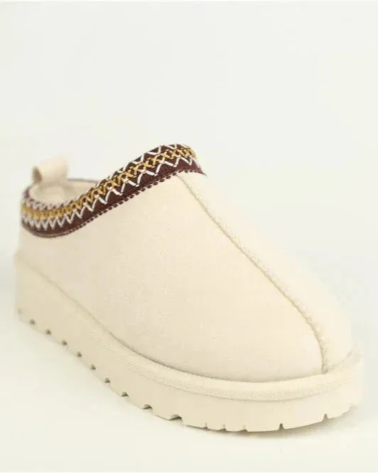 Faux Suede Embroidered Cozy Slippers