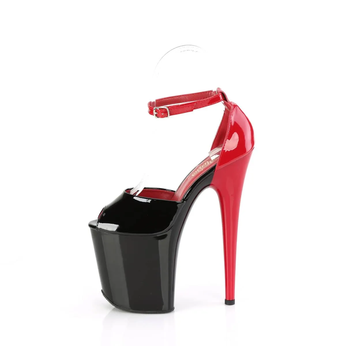 FLAMINGO-868 Black & Red Ankle Peep Toe High Heel