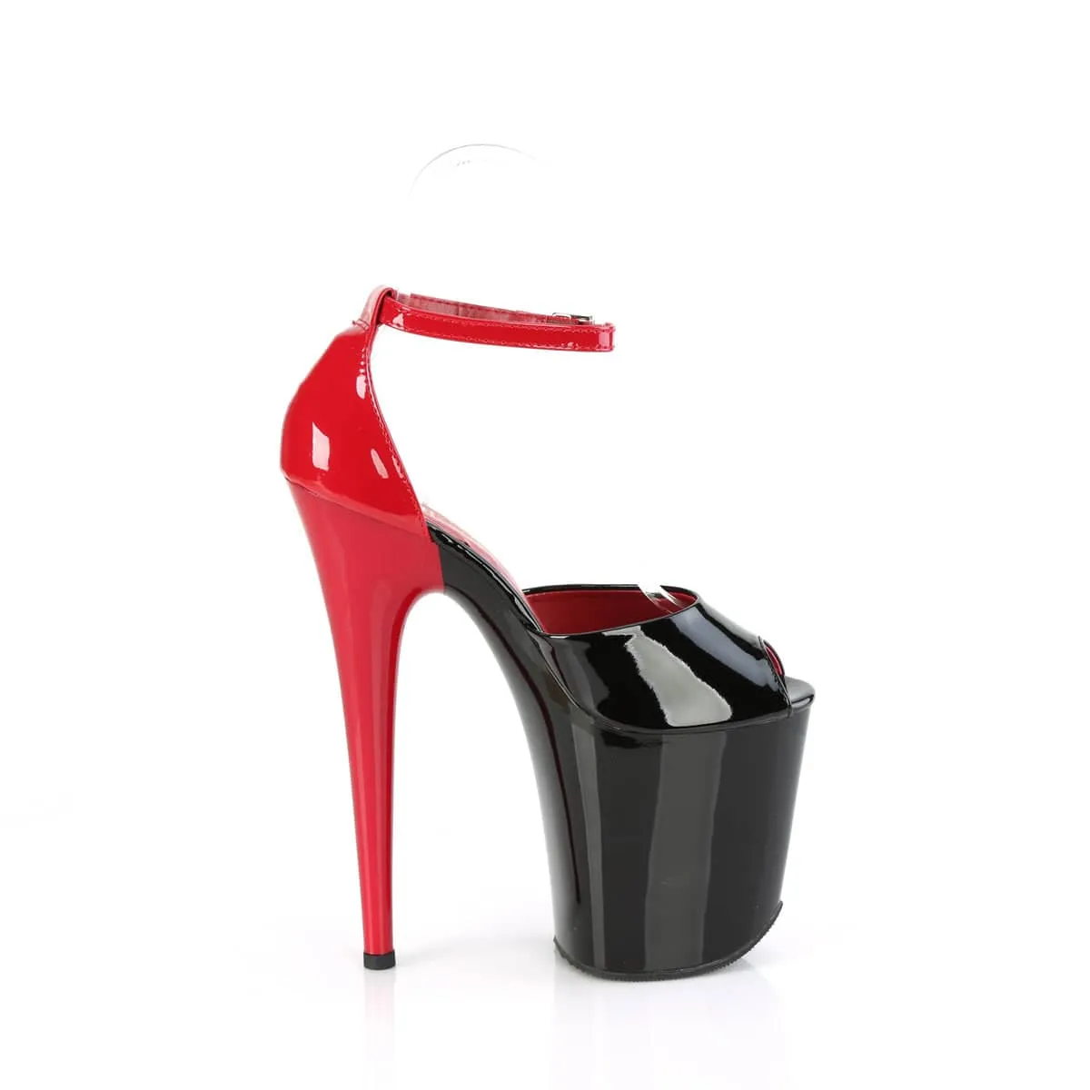 FLAMINGO-868 Black & Red Ankle Peep Toe High Heel