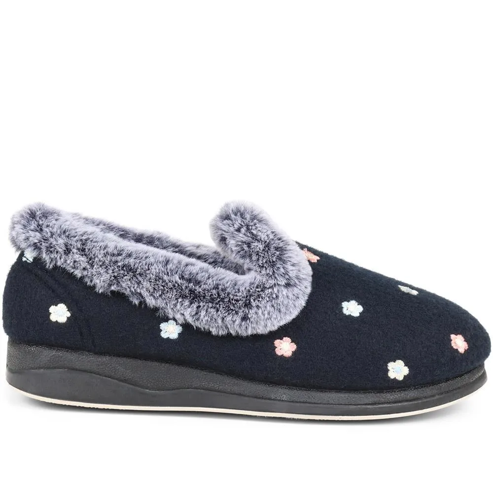 Floral Faux-Fur Slippers - QING38012 / 324 190