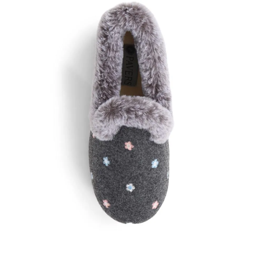 Floral Faux-Fur Slippers - QING38012 / 324 190