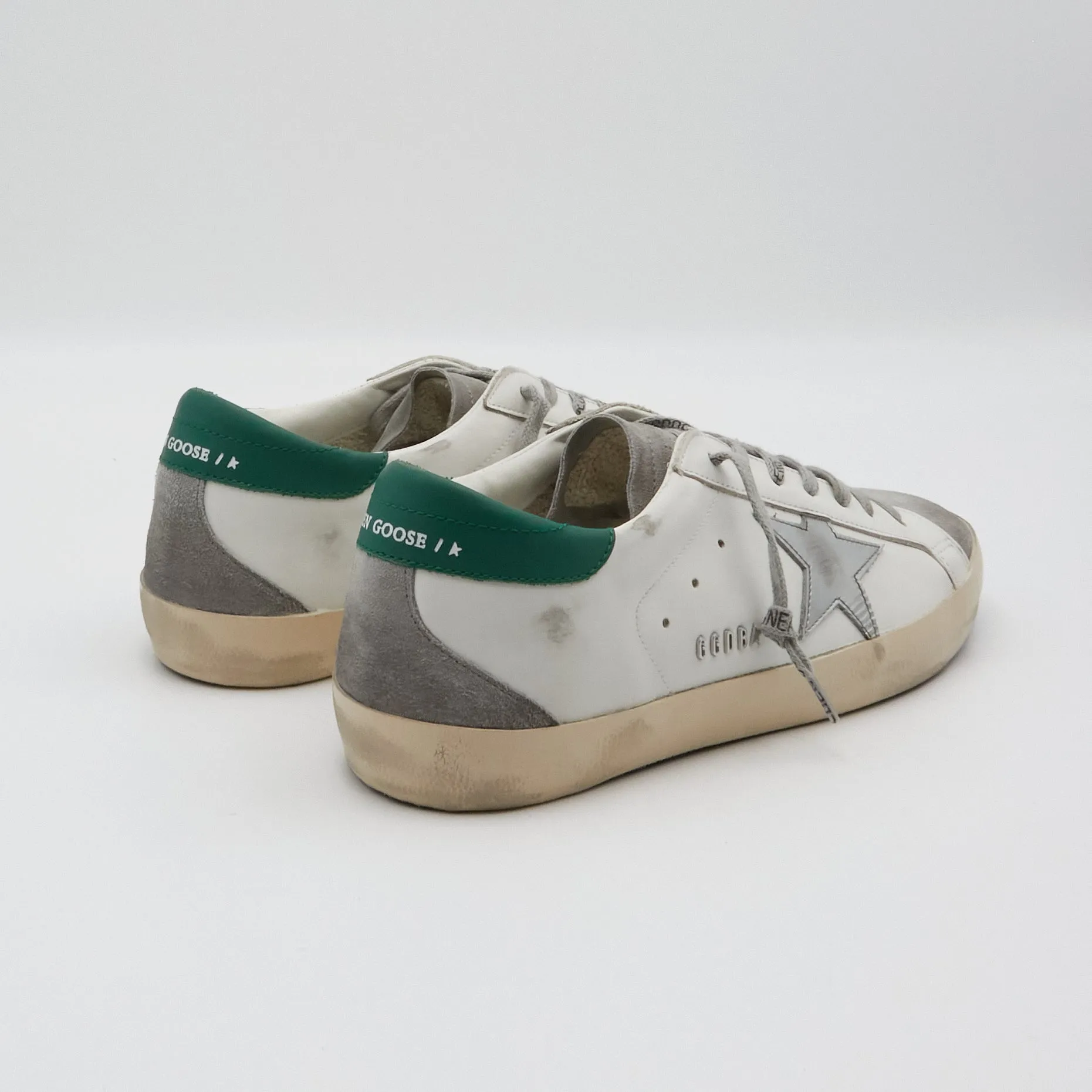 Golden Goose Superstar White Gray Silver Green Sneakers