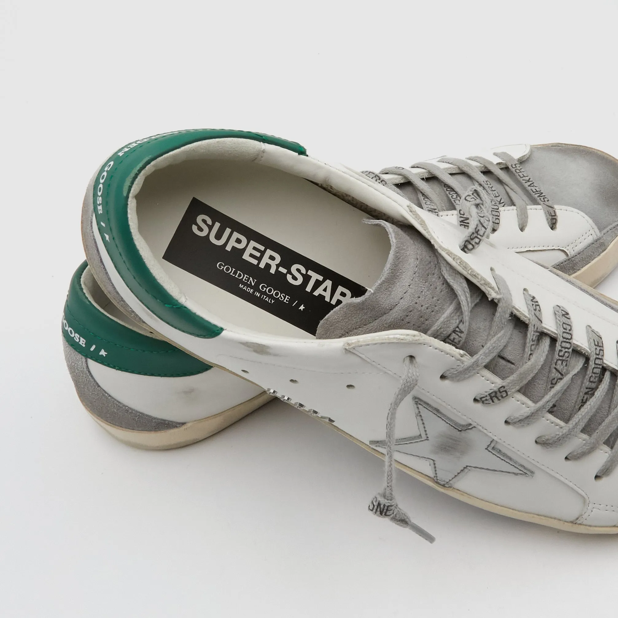 Golden Goose Superstar White Gray Silver Green Sneakers