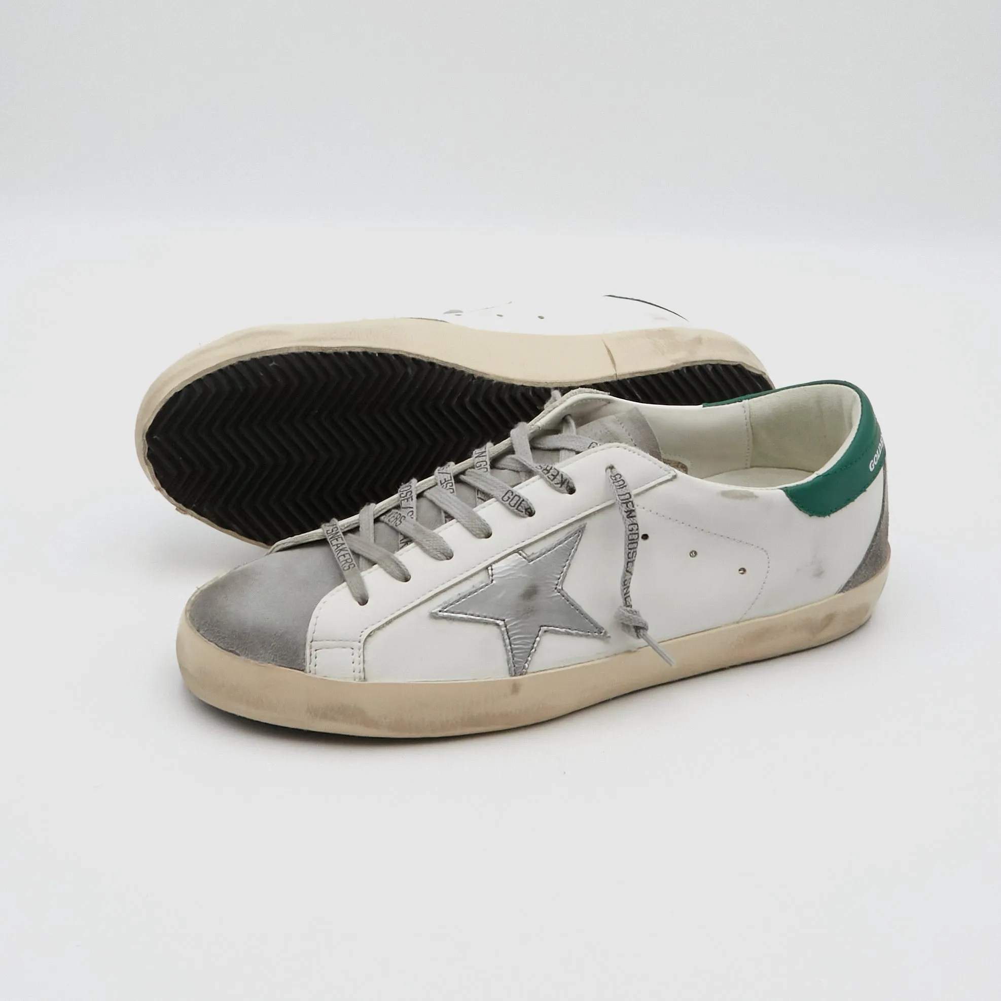 Golden Goose Superstar White Gray Silver Green Sneakers