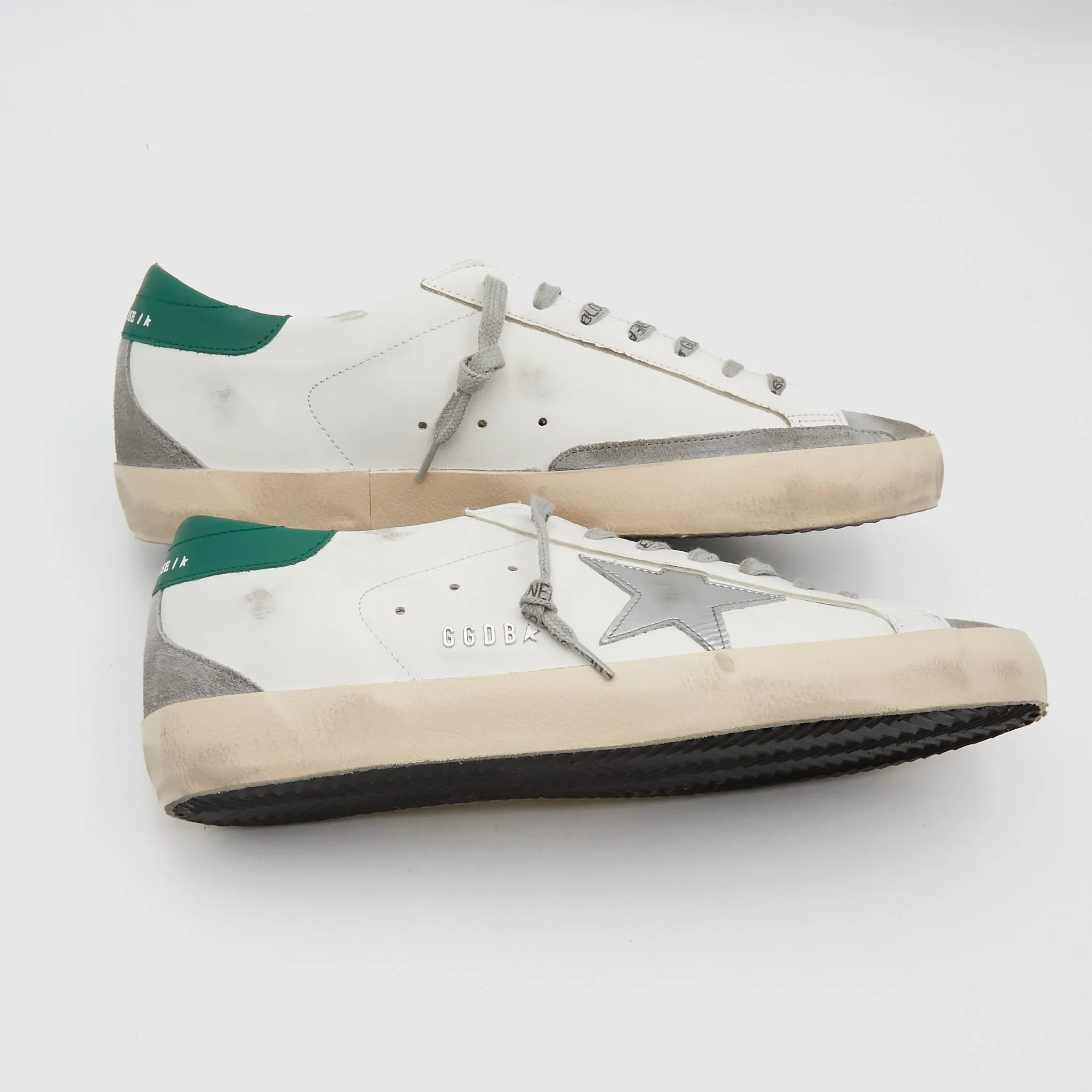Golden Goose Superstar White Gray Silver Green Sneakers