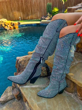 Head Over Boots AB Rhinestone Chunky Heel Boots