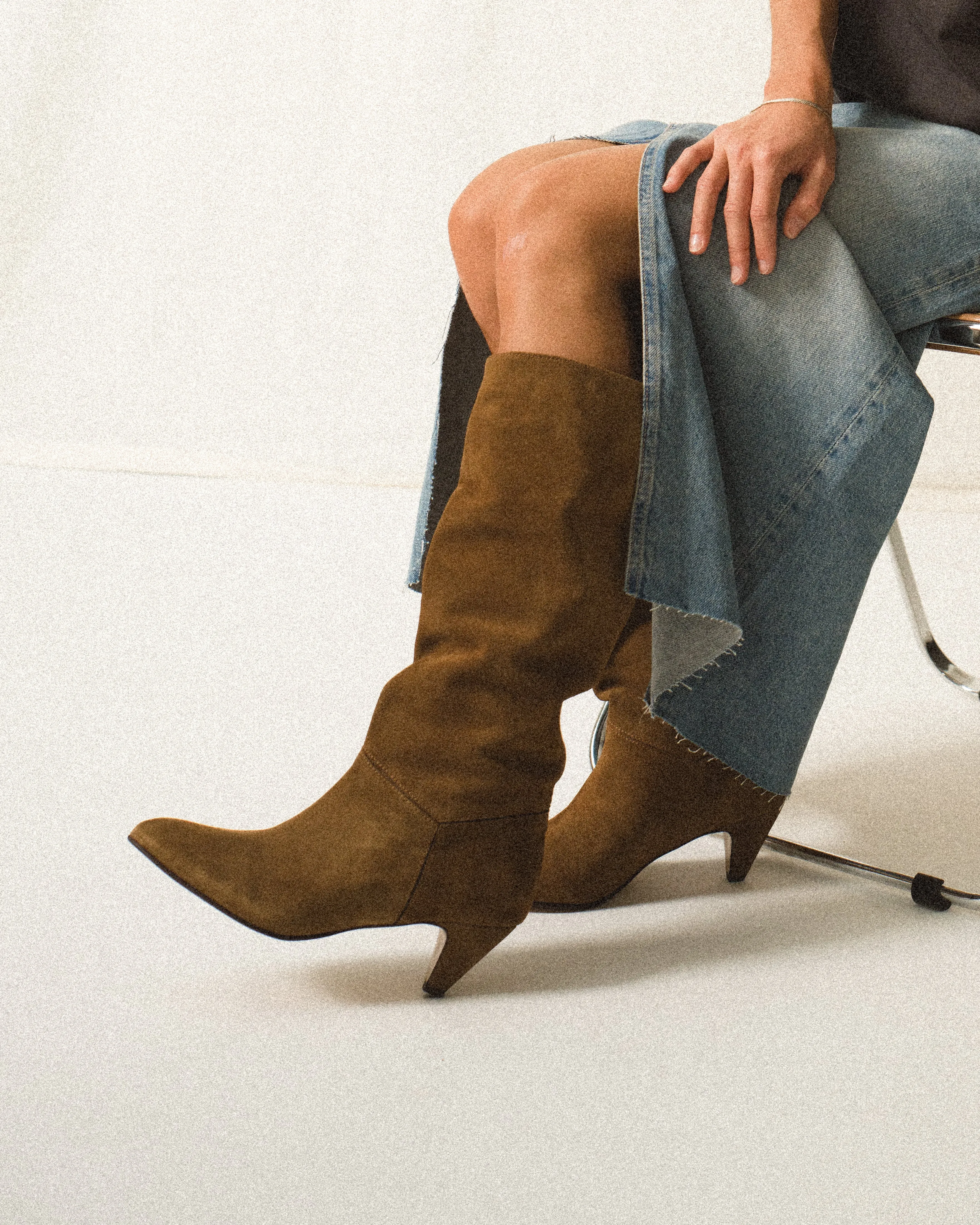 Jasmina 50 stiletto Calf suede & sleek leather Cinnamon & dark taupe