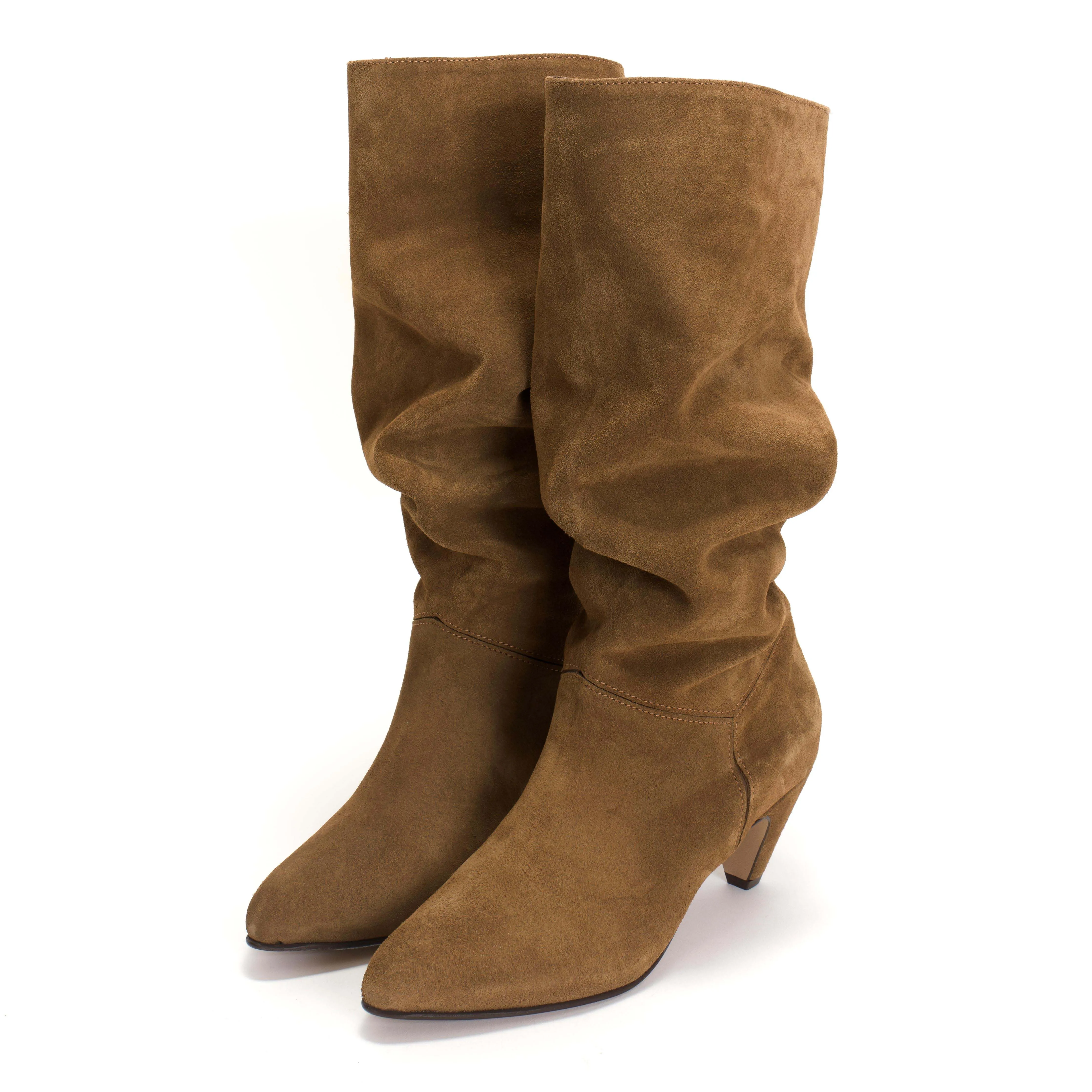Jasmina 50 stiletto Calf suede & sleek leather Cinnamon & dark taupe