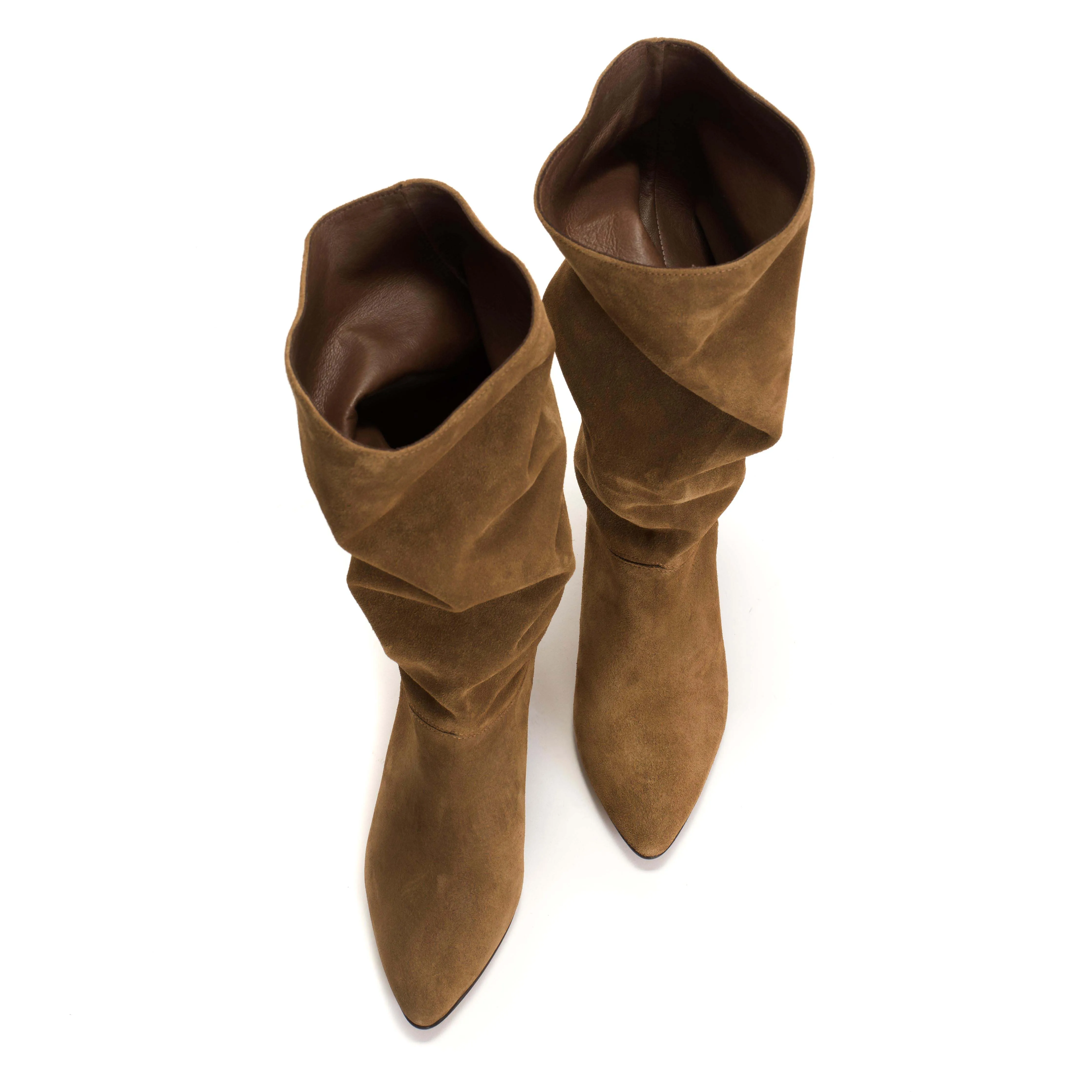 Jasmina 50 stiletto Calf suede & sleek leather Cinnamon & dark taupe