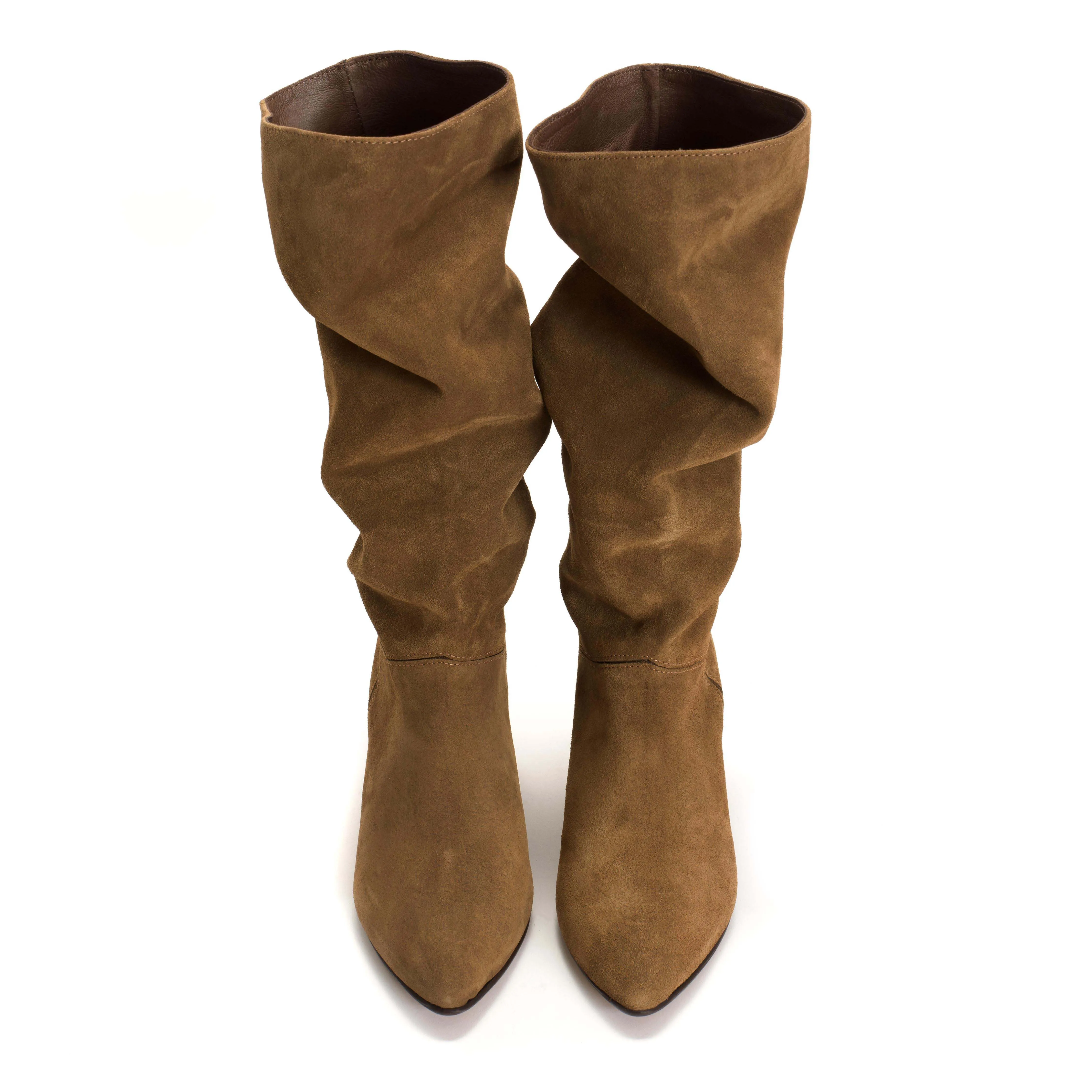 Jasmina 50 stiletto Calf suede & sleek leather Cinnamon & dark taupe