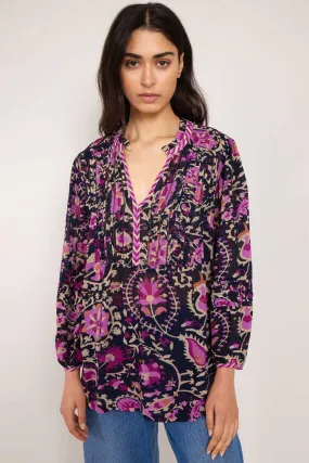 Lanya Navy Printed Gold detail Blouse