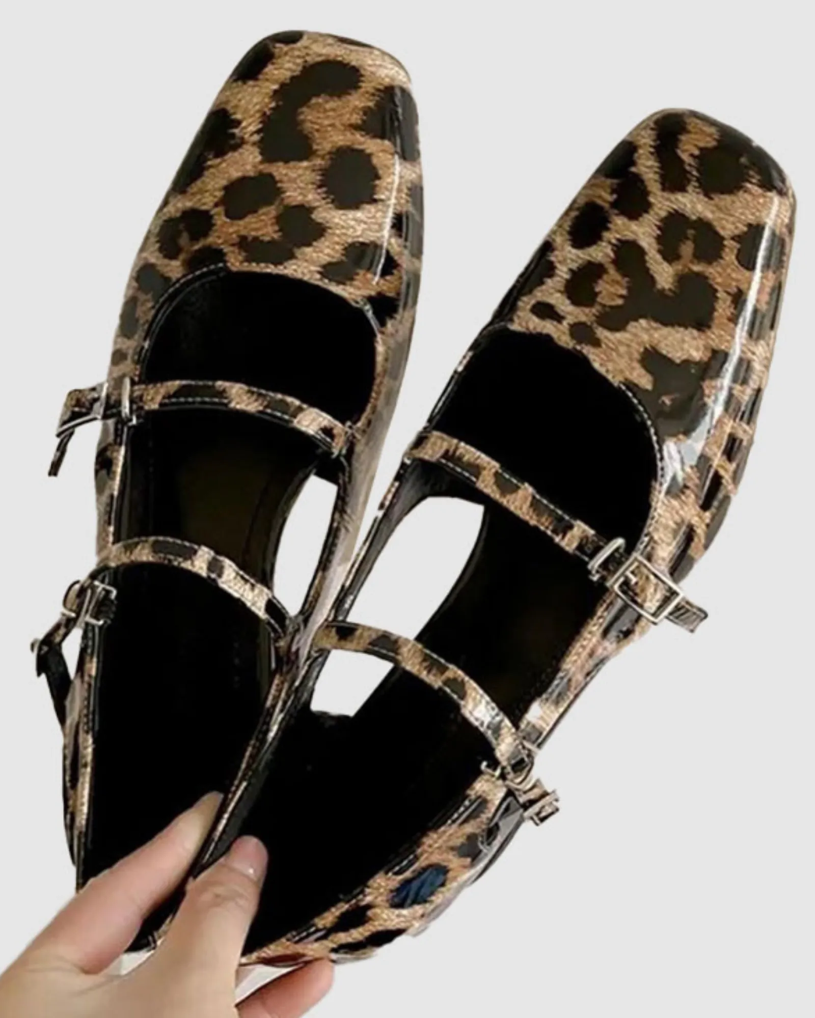 Linda Leopard Print Double Buckle Ballet Flats