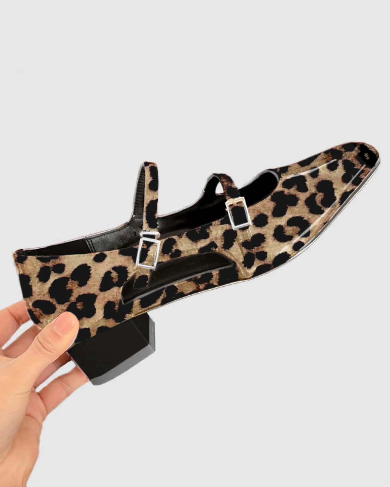 Linda Leopard Print Double Buckle Ballet Flats