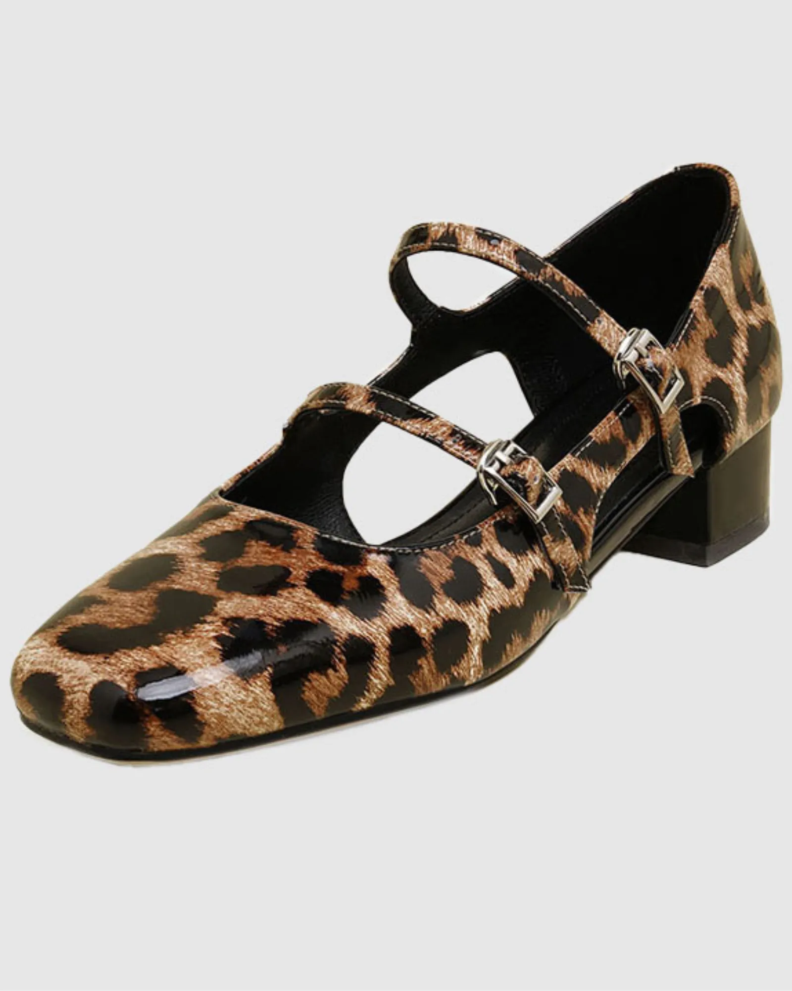 Linda Leopard Print Double Buckle Ballet Flats