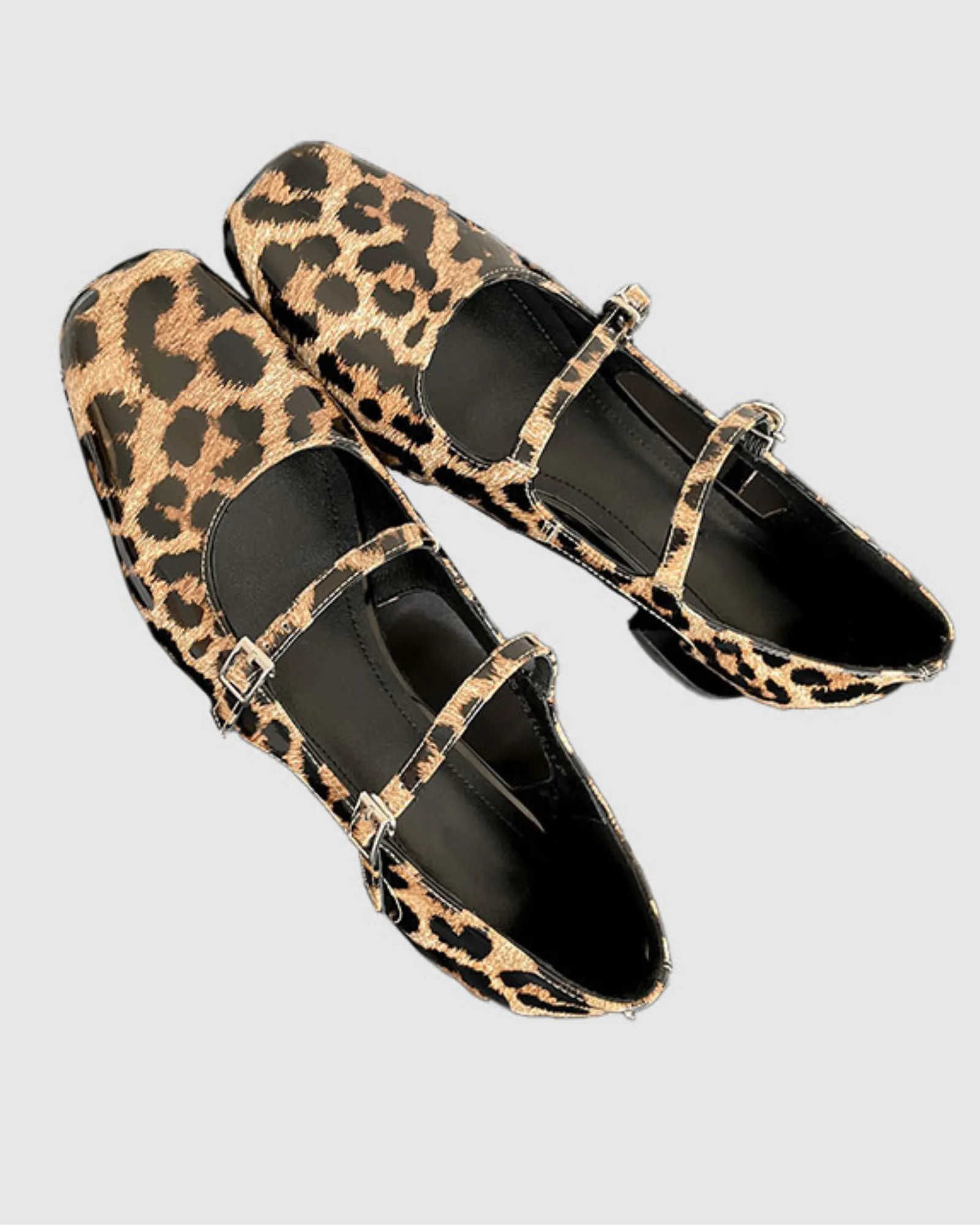 Linda Leopard Print Double Buckle Ballet Flats