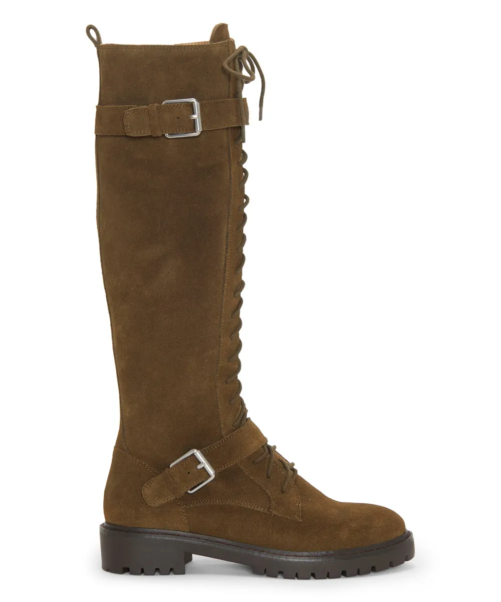 Lucky Brand Inniko Military Green Knee High Combat Lace Up Lug Sole Moto Boots