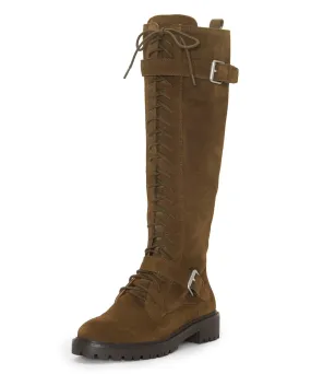 Lucky Brand Inniko Military Green Knee High Combat Lace Up Lug Sole Moto Boots