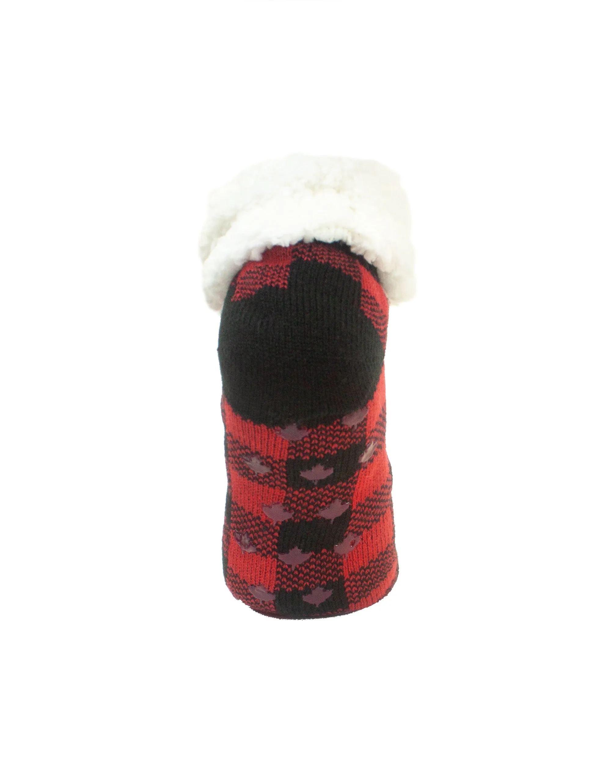 Maple Leaf Buffalo Plaid Ankle Slipper Sock - Red