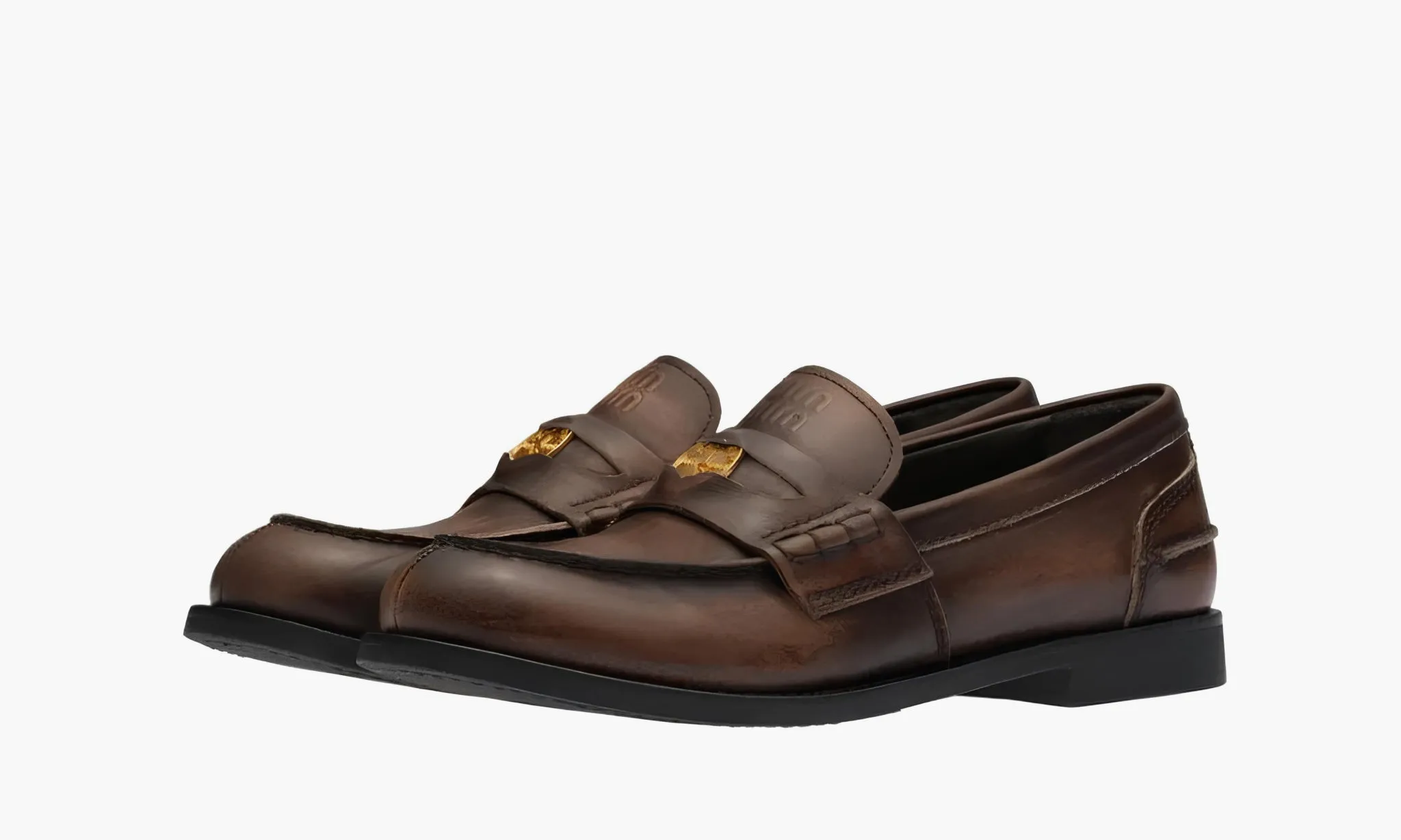 Miu Miu Brushed Leather Loafers "Sepia"