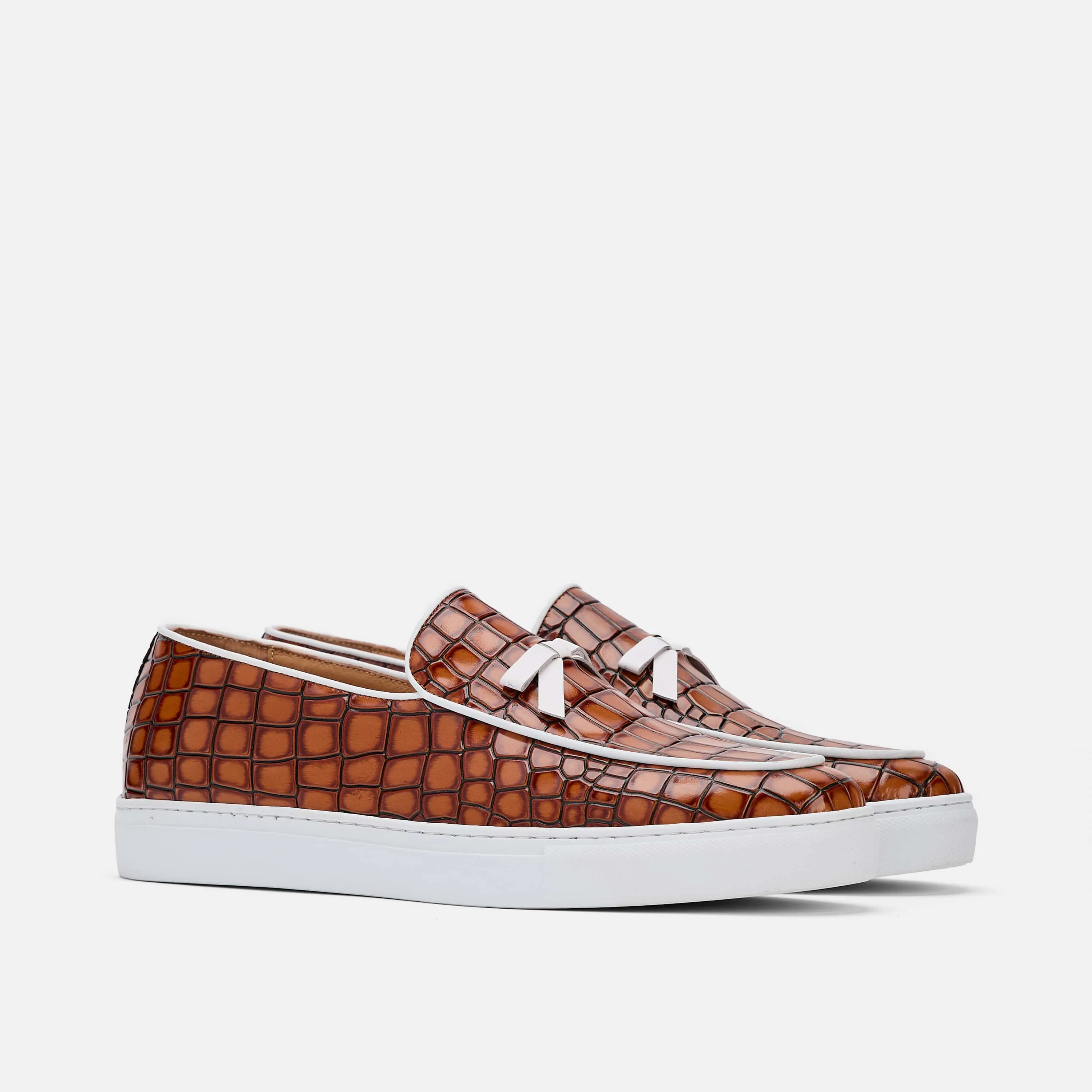 Odell Brown Crocskin Leather Belgian Loafer Sneakers