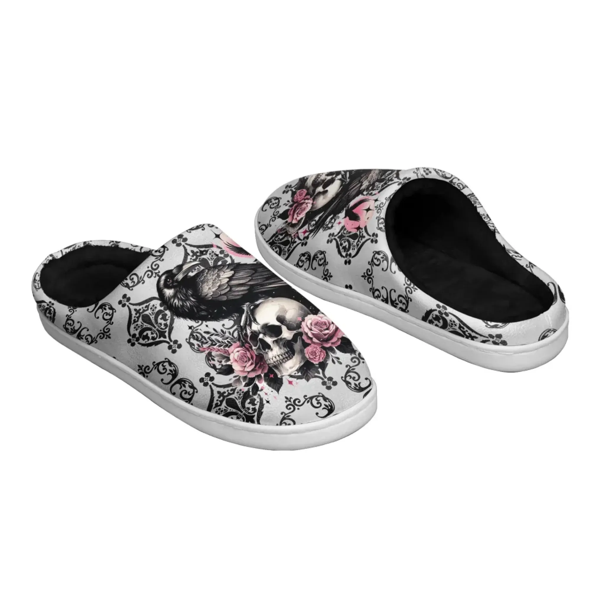 Personalized Skull Indoor Slipper, Custom Skeleton Cozy Slipper, Gothic Fashion Fur Slipper