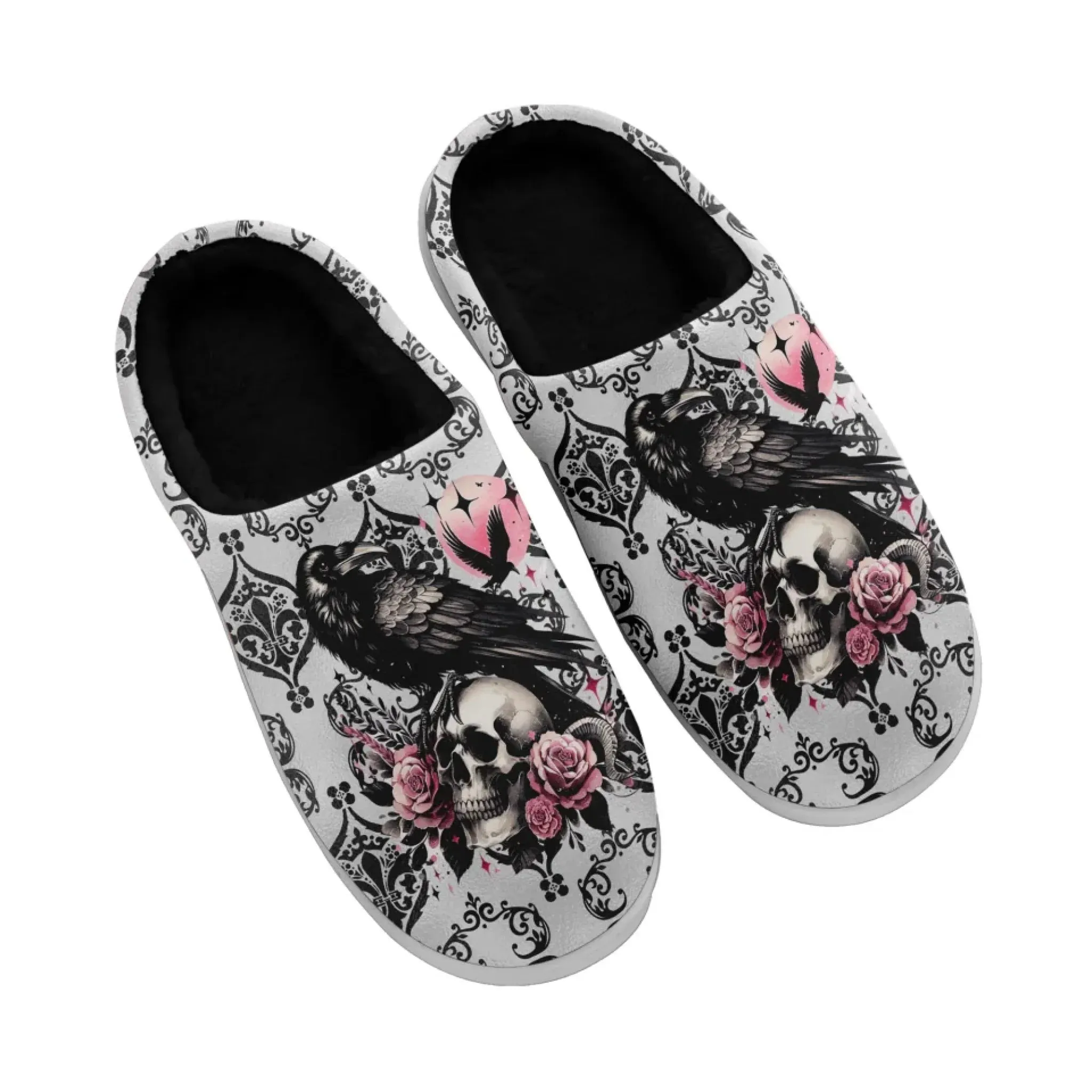 Personalized Skull Indoor Slipper, Custom Skeleton Cozy Slipper, Gothic Fashion Fur Slipper