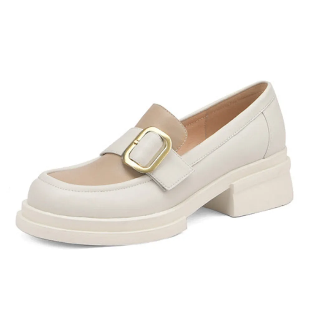 ROUND TOE CHUNKY HEEL LOAFERS for WOMEN