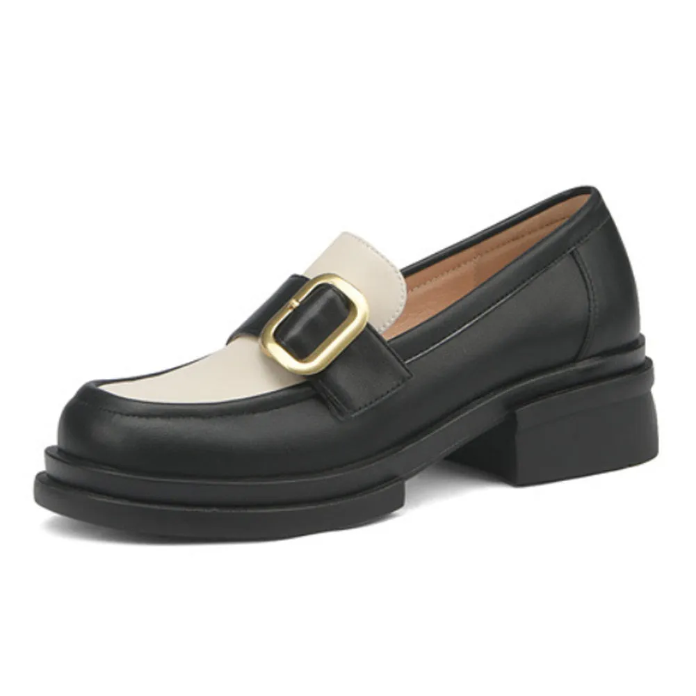ROUND TOE CHUNKY HEEL LOAFERS for WOMEN