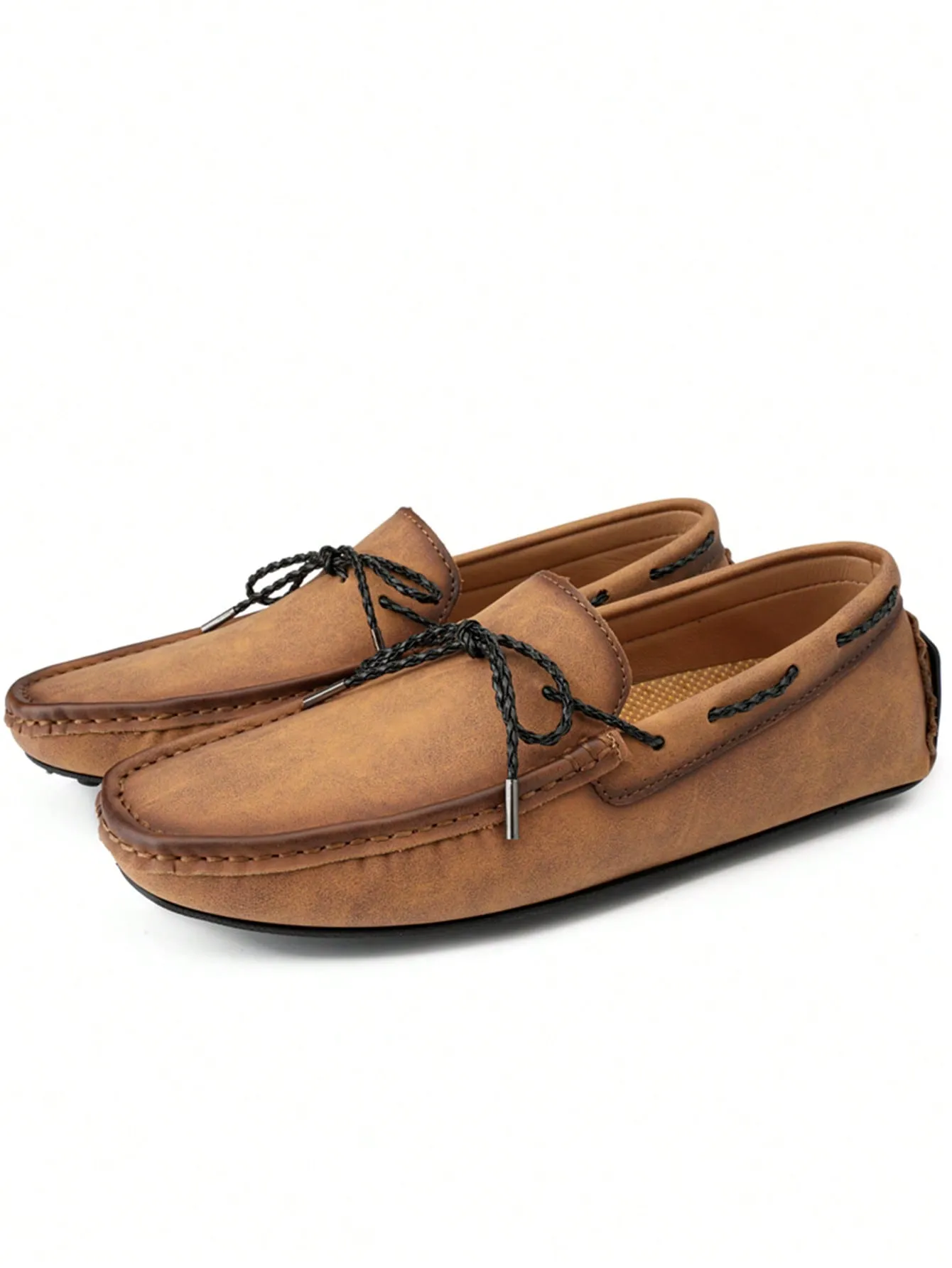 Rust Brown Bow Decor Stitched Detail  Artificial Leather Fashion Loafers