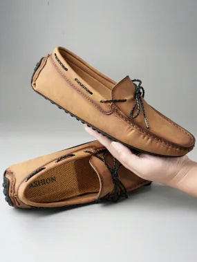 Rust Brown Bow Decor Stitched Detail  Artificial Leather Fashion Loafers