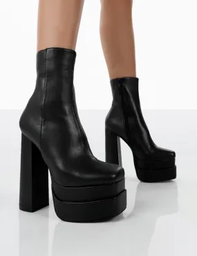 Supine Wide Fit Black Pu Chunky Platform High Heeled Ankle Boots