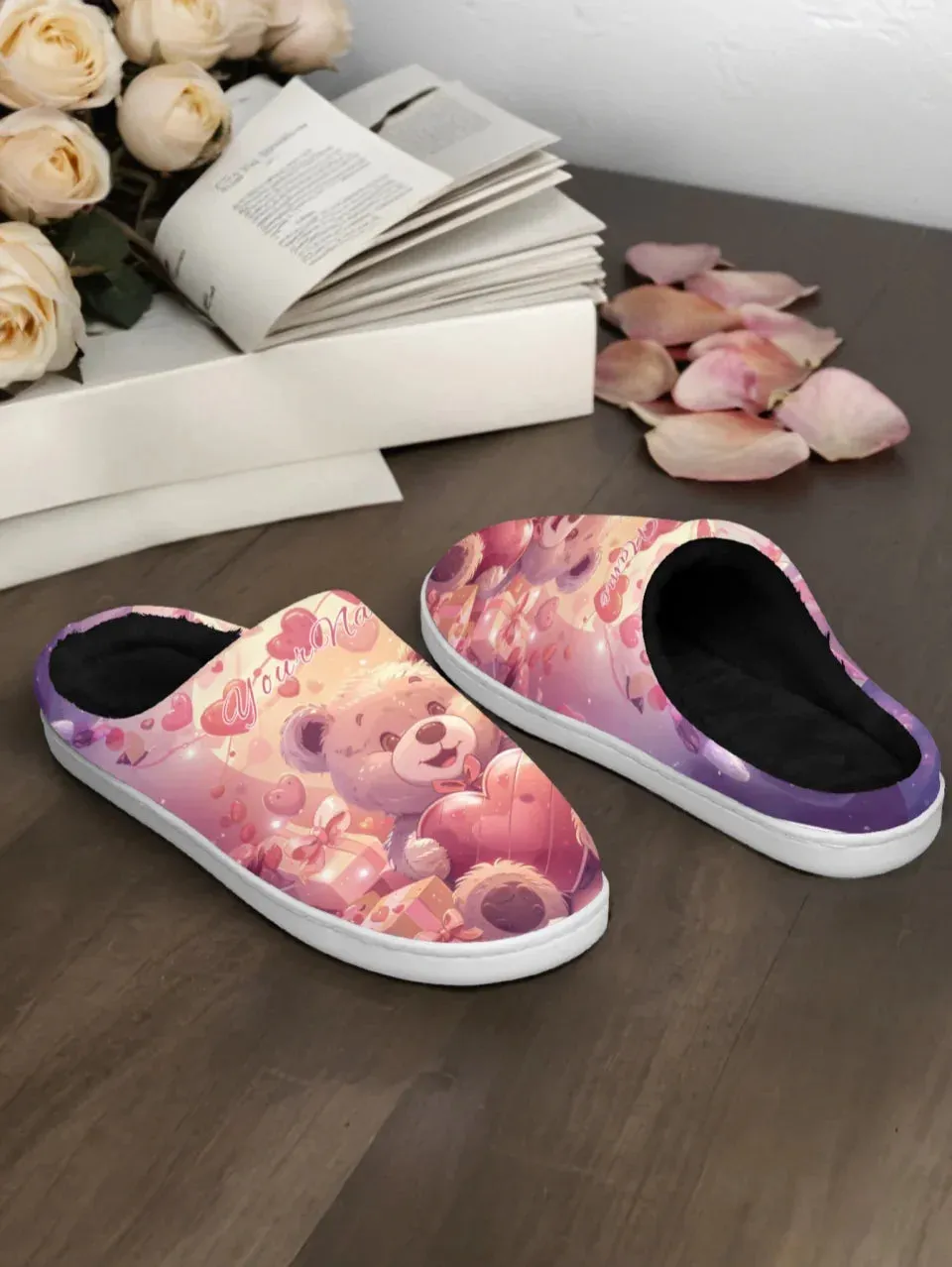 Unique Gift,Personalized Warm Love Fur Slippers, Custom Couple隆炉s Indoor Shoes for Valentine's Day