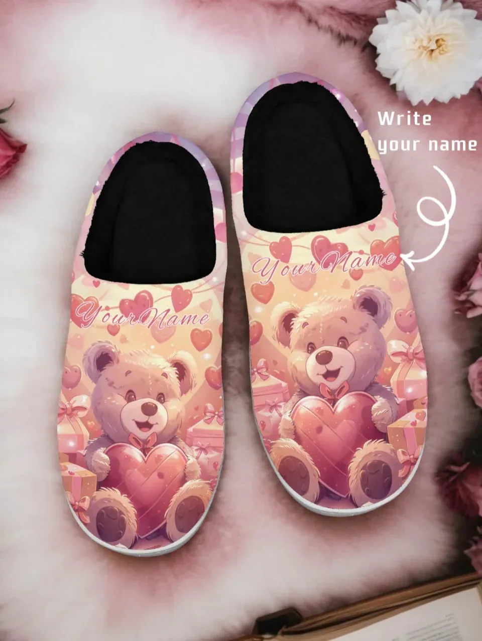 Unique Gift,Personalized Warm Love Fur Slippers, Custom Couple隆炉s Indoor Shoes for Valentine's Day