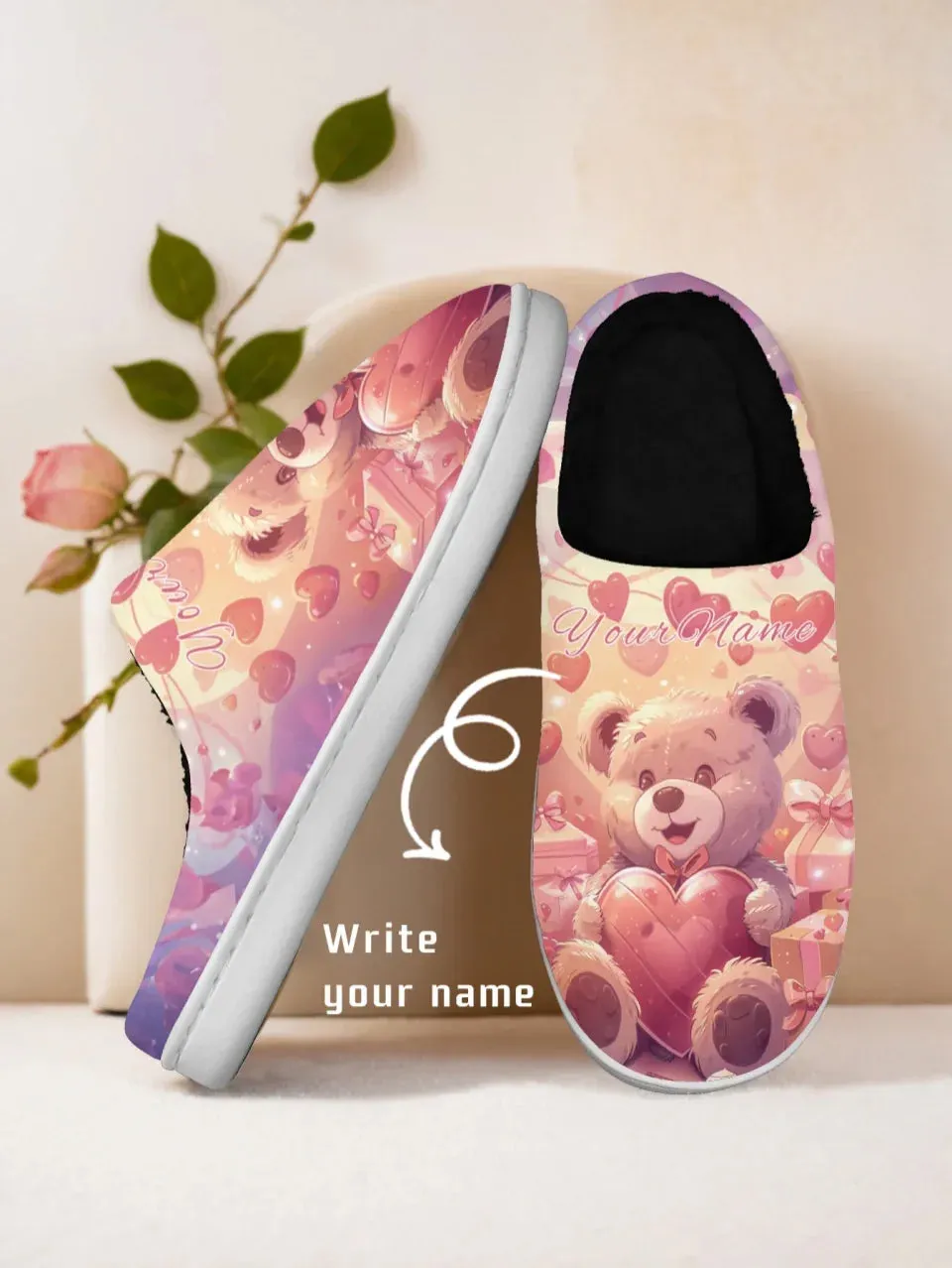 Unique Gift,Personalized Warm Love Fur Slippers, Custom Couple隆炉s Indoor Shoes for Valentine's Day